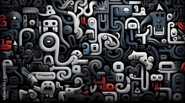 Fototapeta Funny doodle seamless pattern, artistic background