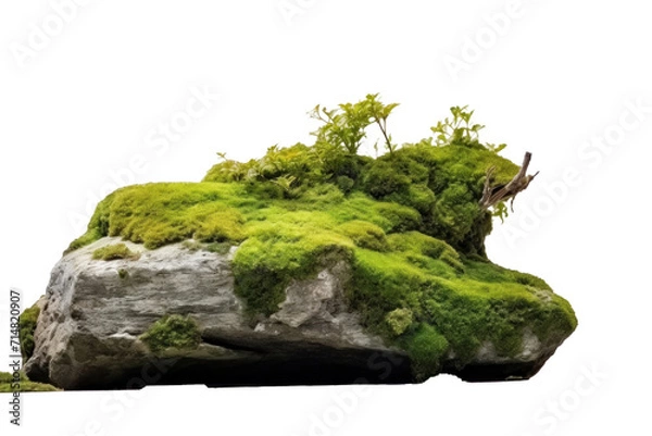 Fototapeta Beautiful of Large rocks with overgrown foliage and moss, plants and foliage around isolated on a transparent background.