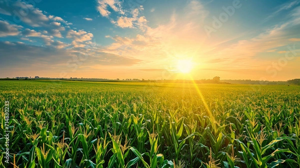 Obraz A field of corn at sunrise