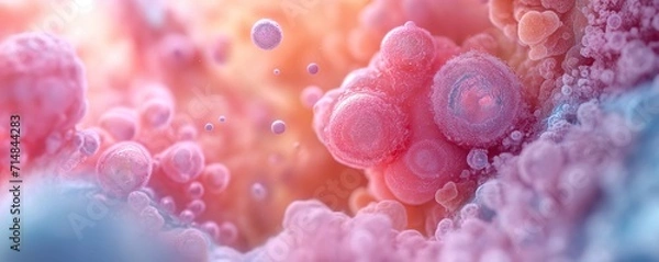 Fototapeta A vivid, abstract portrayal of cellular structures in a microcosm with a soft focus