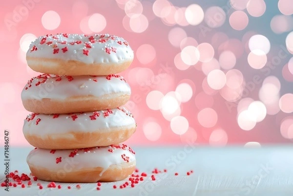 Obraz White donuts with sprinkle on bokeh background.