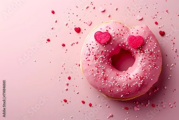 Obraz Pink donuts with sprinkles on background.