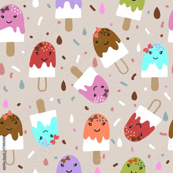 Obraz Summer seamless pattern with hand drawn ice cream. Use  for fabric, textile, wallpaper. Vector illustration