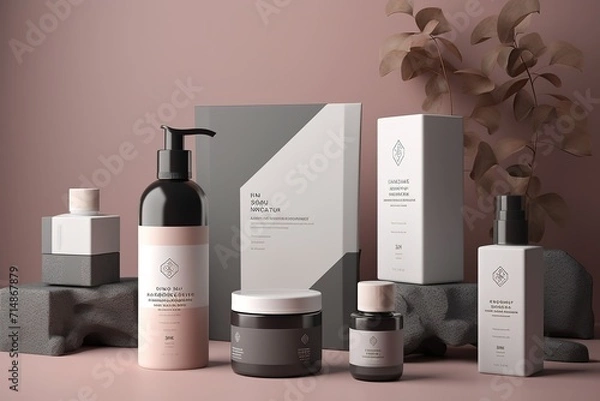 Fototapeta Mock up display for cosmetics, make up, fragrance and skincare concept, beauty and health sector.