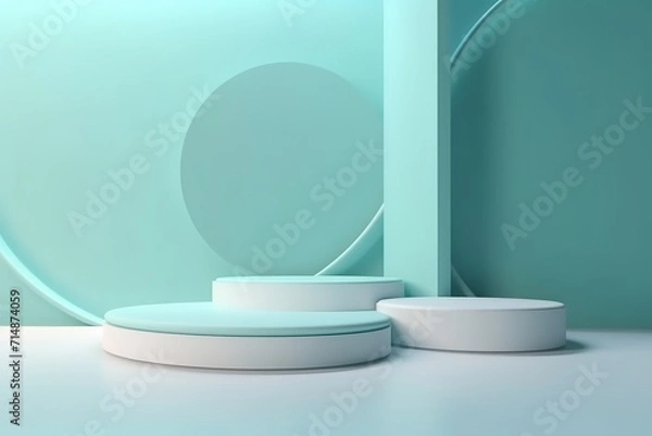 Fototapeta Pedestal podium display. Minimal scene with podium and abstract background. 3d shape for products display presentation. Pastel minimal wall scene, Studio room.