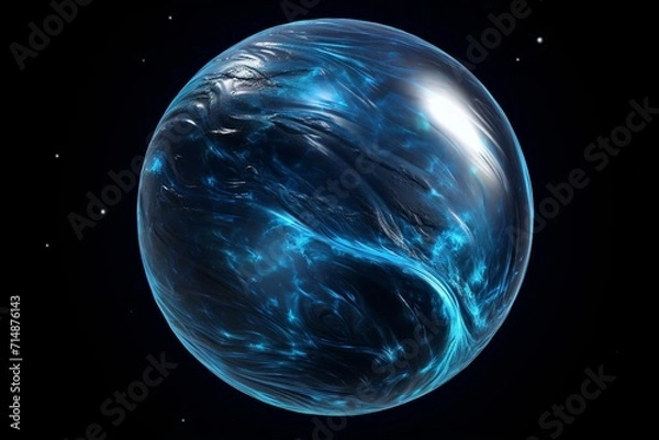 Fototapeta Abstract icy planet in outer space against a black background, featuring a 3D rendered object. Generative AI