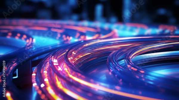 Obraz High-speed fiber optic cables with light trails