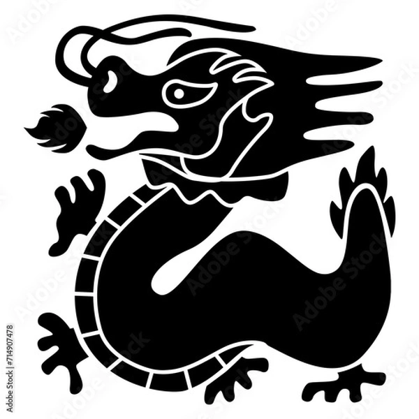 Fototapeta Black and white illustration of a dragon of the year vector