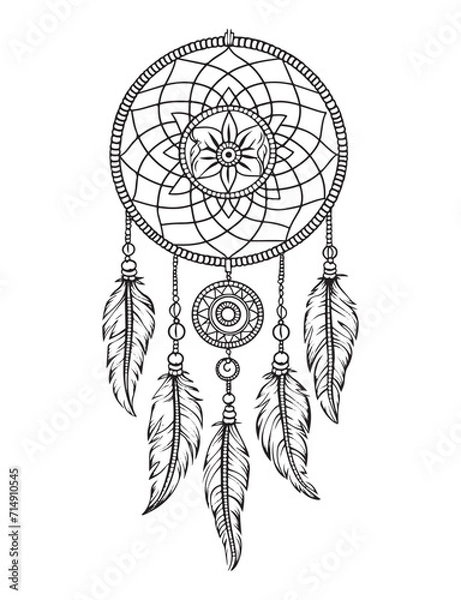 Fototapeta Dream catcher vector doodle illustration. Coloring page for adults