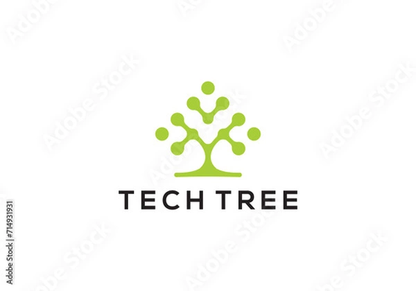 Obraz tree tech logo. creative molecule digital connection icon design template