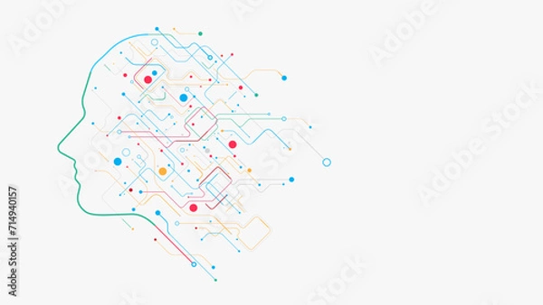 Obraz Artificial intelligence circuit board human side face digital technology