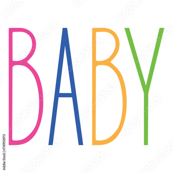 Fototapeta Bright children's lettering inscription. Vector word Baby handwritten isolated on a transparent background with multicolored letters