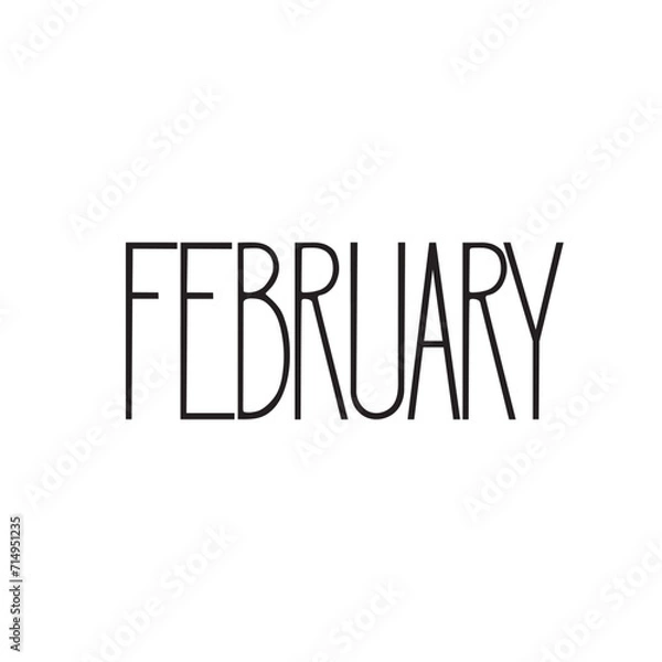 Fototapeta Vector lettering. The isolated word February, hand-written on a transparent background for printing on fabrics, notebooks, stickers, other stationery or clothing, design