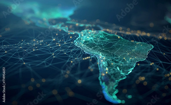Fototapeta Digital map of the world, concept of global network and connectivity.