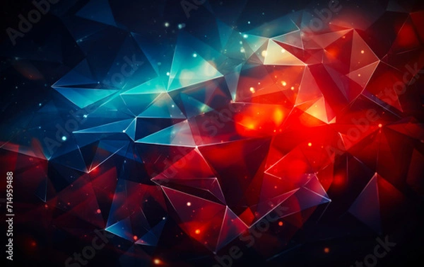 Fototapeta Abstract geometric background with a dynamic red and blue polygonal structure, symbolizing network connectivity, digital transformation, and complex systems