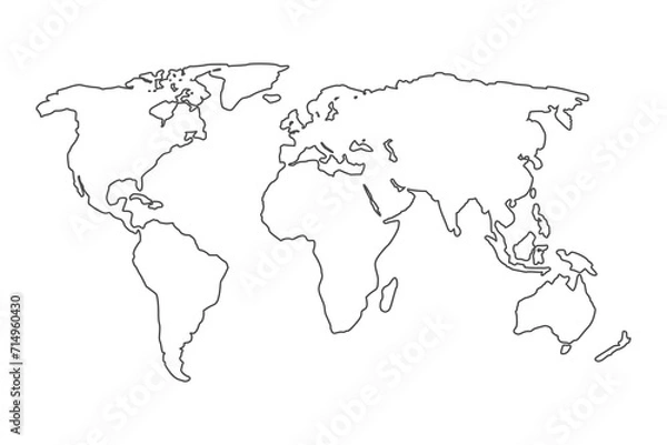 Obraz World map. world map outline isolated on a white background. vector illustration