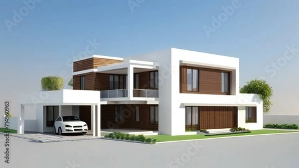 Fototapeta 3d rendering of modern cozy house isolated on white background. Real estate concept.