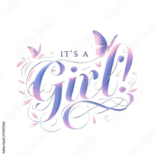 Obraz It's a Girl Announcement with Purple Butterflies