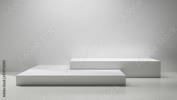 Fototapeta Empty copy space podiums with spotlight and blank gray wall and floor, abstract empty space studio room spotlight, product placement display, white empty table, white walls and floor abstract room