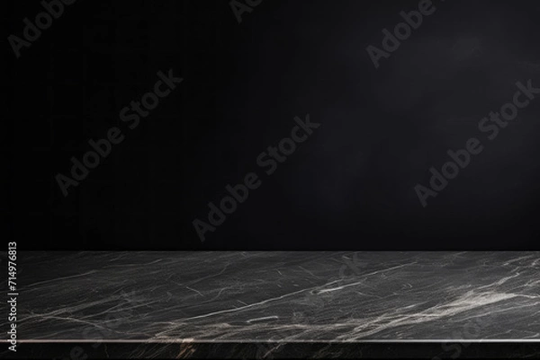 Fototapeta Closeup of black marble empty table on black kitchen wall background