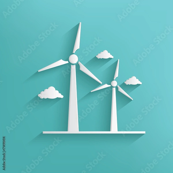 Fototapeta Wind turbine symbol on blue background,clean vector