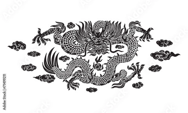 Obraz black dragon with cloud and line chinese