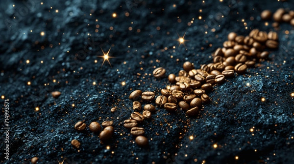 Fototapeta A depiction of a minimalist constellation made from coffee beans against a dark, night sky background,
