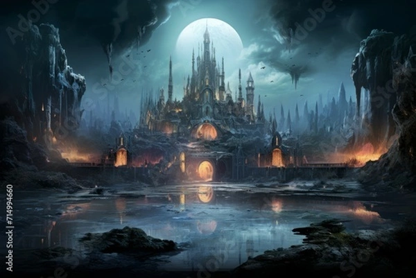 Fototapeta Bewitching moonstone fountains in Fantasy - Generative AI