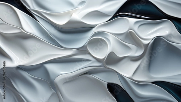Fototapeta Sculptural white liquid waves abstract. Three-dimensional effect. Composition for landing, template or presentation. Inspiration of 3d movement art. Contemporary trendy design, cover, header, poster