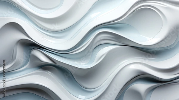 Fototapeta Sculptural white liquid waves abstract. Three-dimensional effect. Composition for landing, template or presentation. Inspiration of 3d movement art. Contemporary trendy cover, header, design, poster