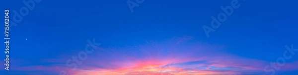 Fototapeta 360 VR 2:1 equirectangular sunset sky background overlay. Ideal for 360 VR sky replacement. High quality 300 dpi, adobe rgb color profile.