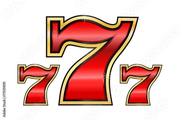 Fototapeta  Red and gold number 777 on a white background. Vector illustration.