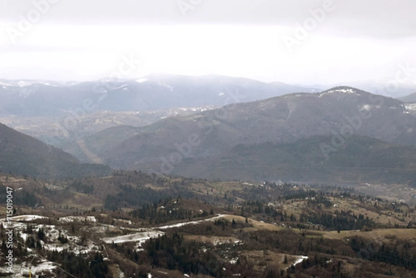 Obraz view from the top of mountain, fog in the mountains