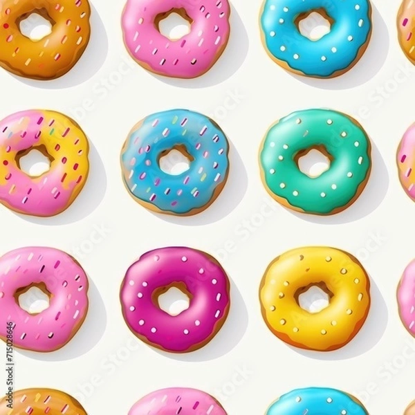Fototapeta seamless pattern of colorful donuts on a white background