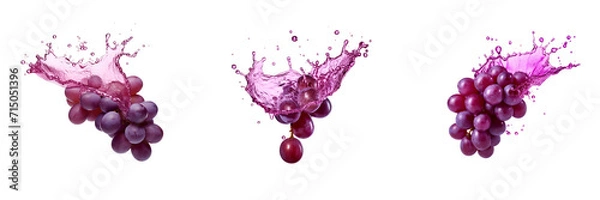 Fototapeta Set of  grape with grape juice splash  isolated on a transparent background