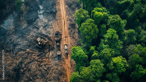 Fototapeta deforestation and environmental degradation by illegal logging