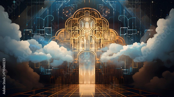 Fototapeta Geometric Cloud Matrix: A Blueprint of Digital Harmony