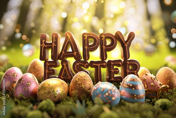 Fototapeta easter eggs and bunny