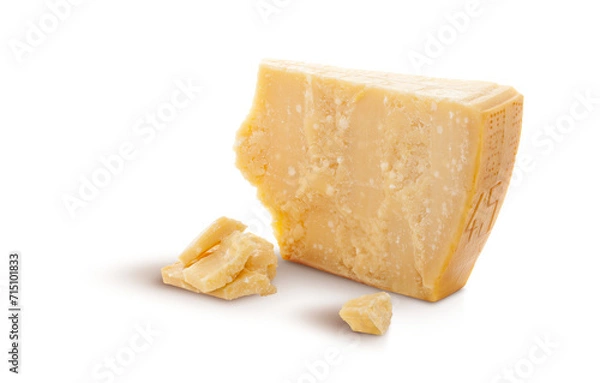 Fototapeta Aged parmesan cheese or parmigiano reggiano isolated on a transparent background