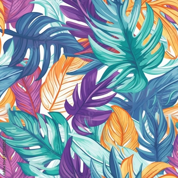 Fototapeta Colorful Tropical Plants Seamless Patterns