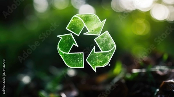 Fototapeta Macro shot of a recycling symbol printed on a plastic container.