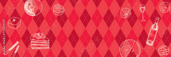 Obraz アーガイル柄とお菓子のバレンタイン背景素材