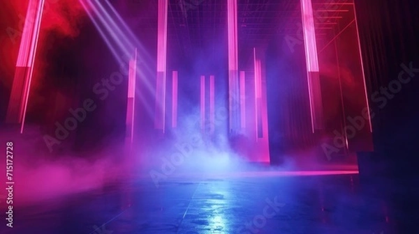 Fototapeta A mysterious haze envelops the stage punctuated by bursts of brilliant laser light transporting the audience to a mesmerizing foggy wonderland