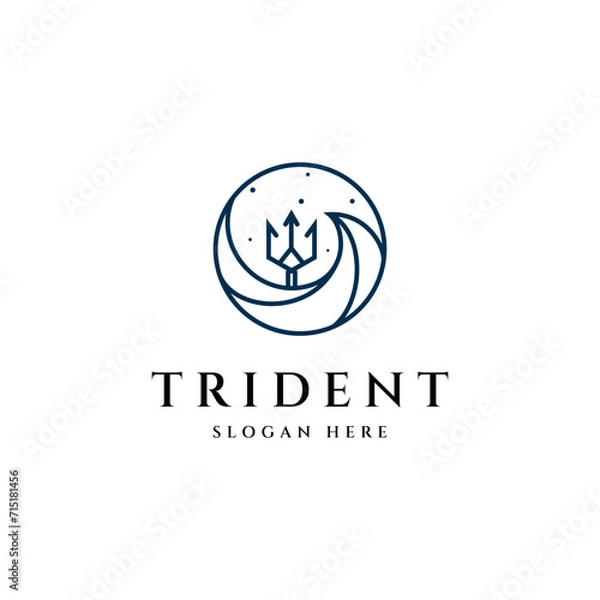 Obraz Trident line logo icon design template with waves element