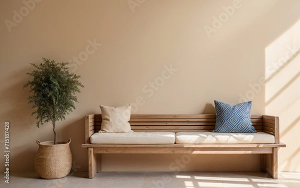 Obraz Chair against a concrete wall with ample copy space, defining the rustic minimalist home interior design of a modern living room.