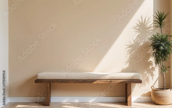Obraz Chair against a concrete wall with ample copy space, defining the rustic minimalist home interior design of a modern living room.