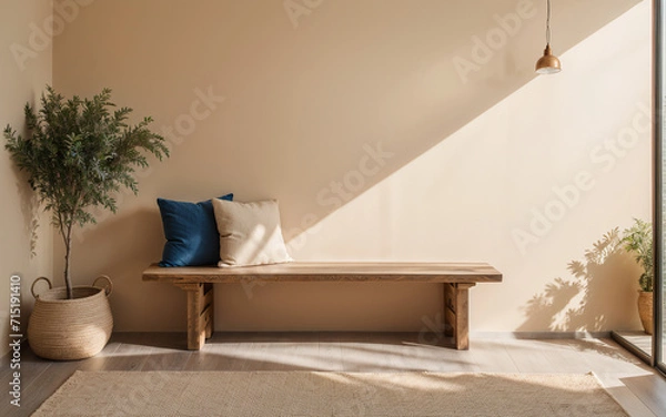 Obraz Chair against a concrete wall with ample copy space, defining the rustic minimalist home interior design of a modern living room.
