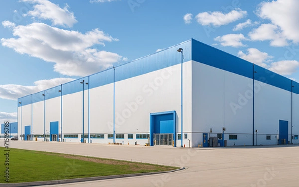 Obraz Modern industrial or factory building, showcasing a new logistics warehouse.