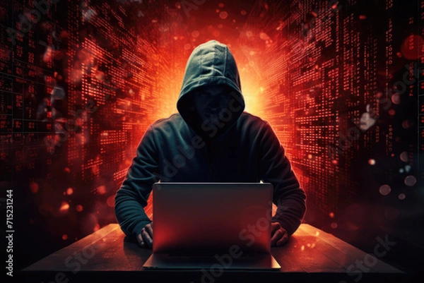 Fototapeta Cyber Security Hacker at Workstation, Generative AI