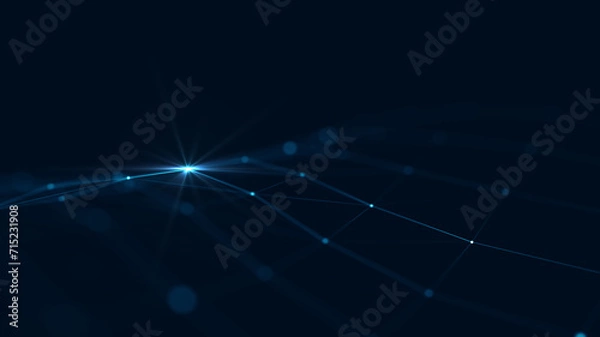 Fototapeta Abstract lines and points connecting technology background, digital data connection and big data concept. Network of interconnected points illuminated, symbolizing connectivity and technology. 